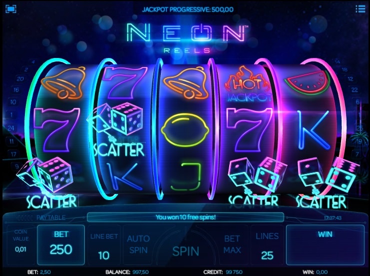 Онлайн слот с 3D графикой Neon Reels погружает в азартную среду денежных выигрышей